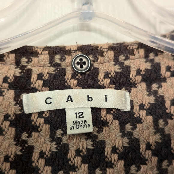 Cabi Zip Front Sweater Jacket Beige Houndstooth Gray Knit Sleeves wool  bland 12 - Picture 6 of 10